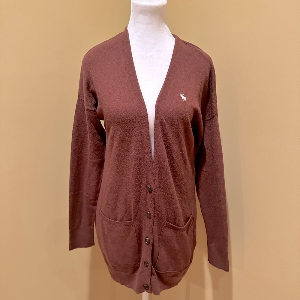 Abercrombie & Fitch Cardigan Sweater Knit Long Y2K Moose Brown Sz S Button Down 